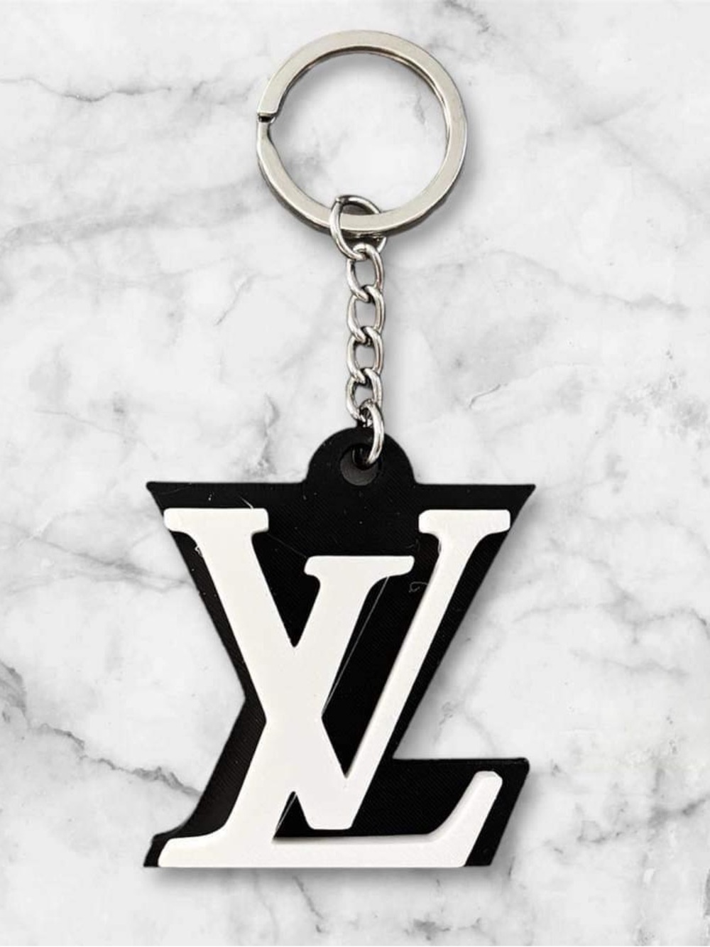 Designer-Inspired Black & White Logo Keychain